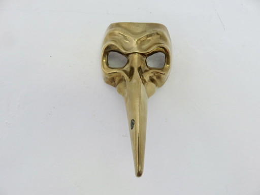 Masque Du Carnaval De Venise, Laiton Massif Doré, Docteur De La Peste, 1970