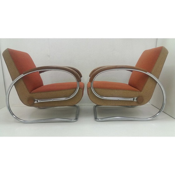 Image 1 of Paire de fauteuils vintage modèle H221 par Jindřich Halabala, Tchécoslovaquie 1920