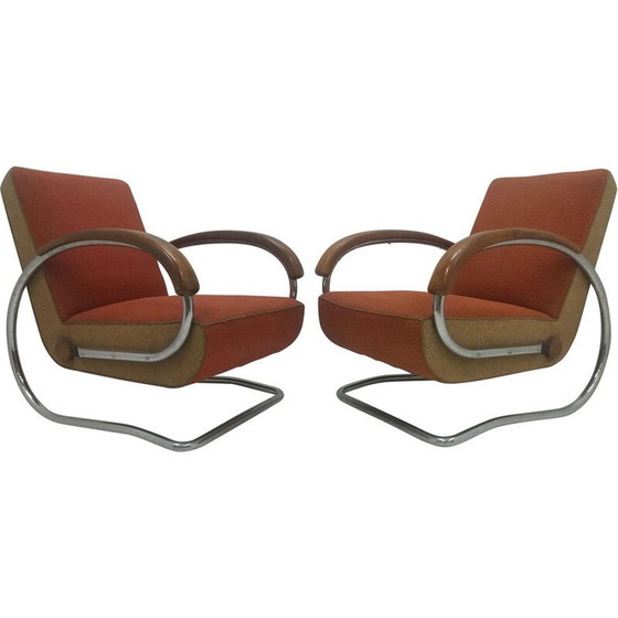 Image 1 of Paire de fauteuils vintage modèle H221 par Jindřich Halabala, Tchécoslovaquie 1920