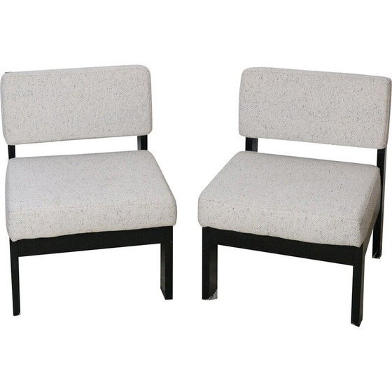 Image 1 of Paire de fauteuils Dlg vintage en bois noir et tissu blanc par Tobbia Scarpa, 1980