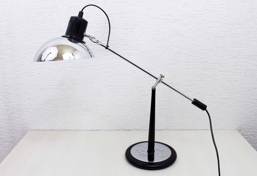 Lampe de bureau articulée en métal noir et chrome, 1970