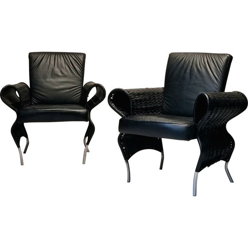 Paire de fauteuils en cuir vintage par Borek Sipek, Tchécoslovaquie 1980