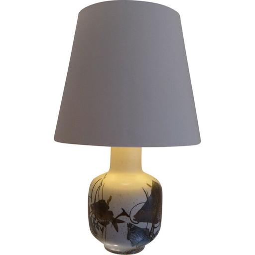 Lampe vintage en porcelaine et coton par Nils Thorsson pour Royal Copenhagen, 1960s