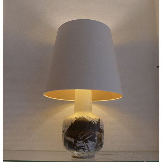 Image 1 of Lampe vintage en porcelaine et coton par Nils Thorsson pour Royal Copenhagen, 1960s