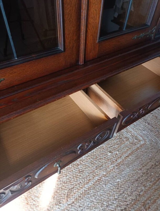 Image 1 of Bibliothèque Vitrine En Chêne Massif Xxème 