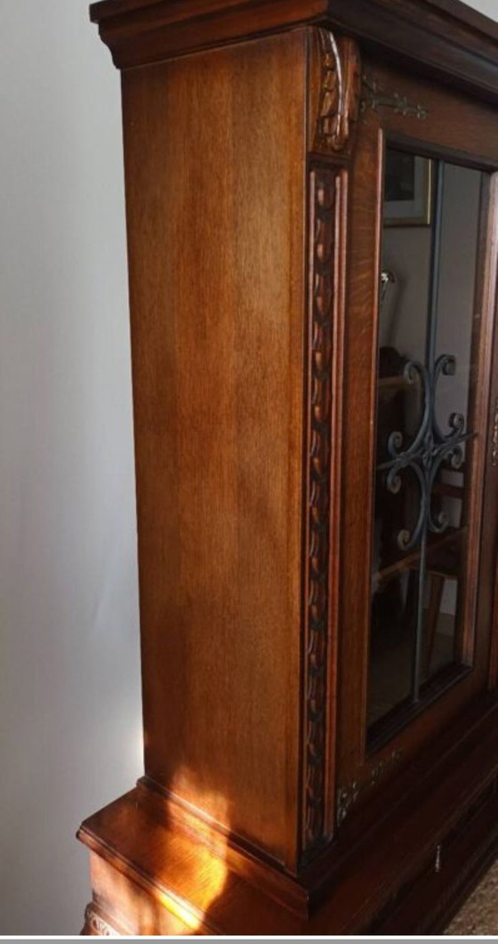 Image 1 of Bibliothèque Vitrine En Chêne Massif Xxème 