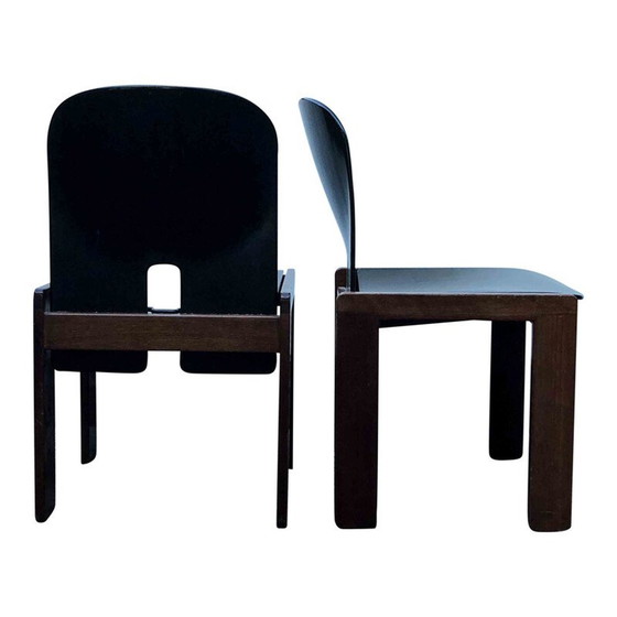 Image 1 of Ensemble de 4 chaises de salle à manger modèle 121 en noyer laqué brun foncé par Tobia & Afra Scarpa pour Cassina, 1960s