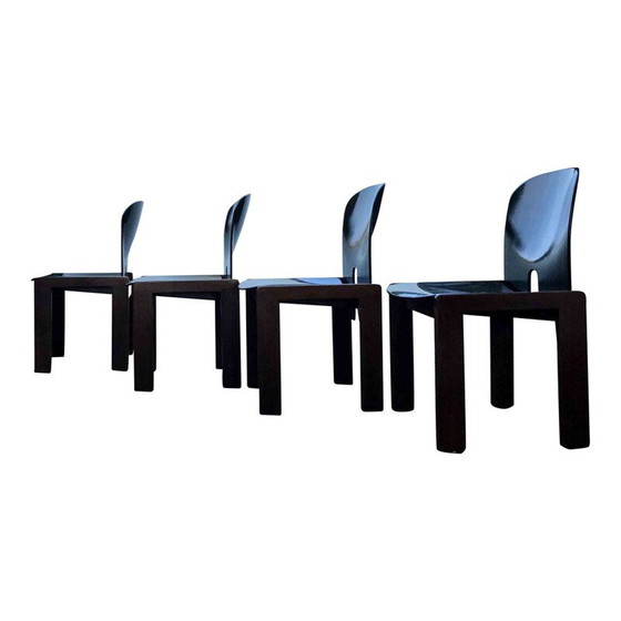 Image 1 of Ensemble de 4 chaises de salle à manger modèle 121 en noyer laqué brun foncé par Tobia & Afra Scarpa pour Cassina, 1960s