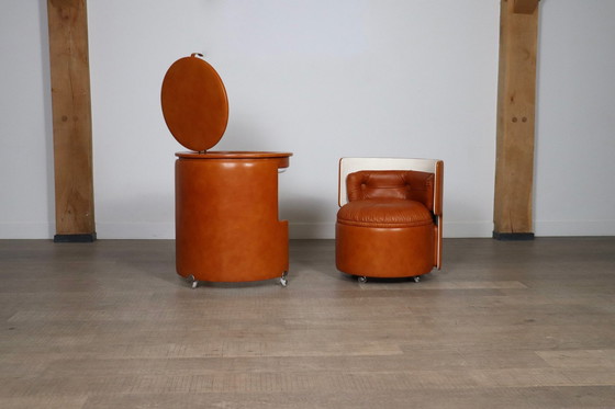 Image 1 of Meuble-lavabo Dilly Dally en cognac par Luigi Massoni pour Poltrona Frau, Italie 1968