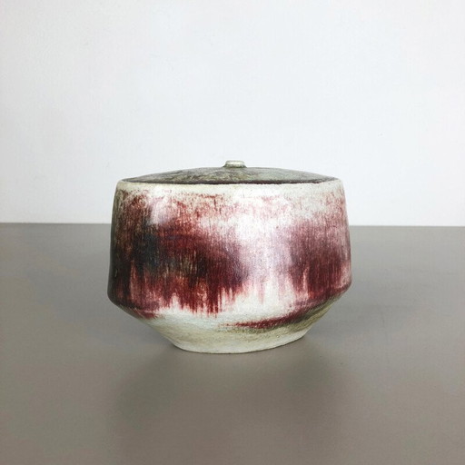 Vase vintage en céramique rouge, beige et verte pour Asshoff, Allemagne 1960