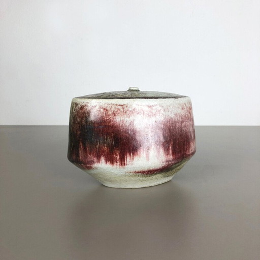 Vase vintage en céramique rouge, beige et verte pour Asshoff, Allemagne 1960