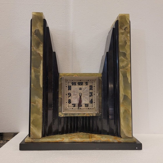 Image 1 of Horloge de table vintage Ato Art Deco en marbre et onyx, France 1930
