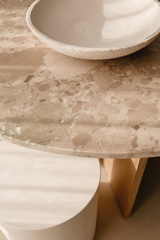 Image 1 of Audo Androgyne Dining Table Round 120Cm Oak With Kunnis Breccia Stone Table Top