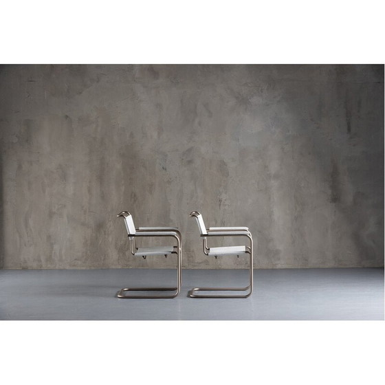 Image 1 of Paire de fauteuils S34 en cuir blanc par Mart Stam pour Thonet, Hollande 1930