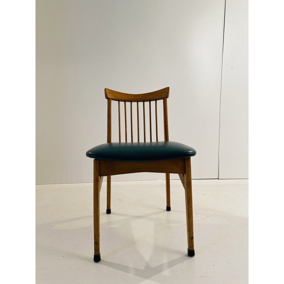 Image 1 of Ensemble de 4 chaises vintage en hêtre et faux cuir vert, Italie années 1960