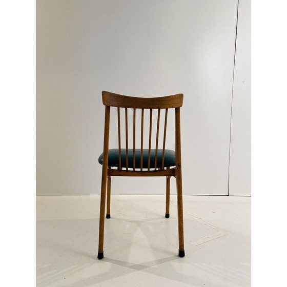 Image 1 of Ensemble de 4 chaises vintage en hêtre et faux cuir vert, Italie années 1960