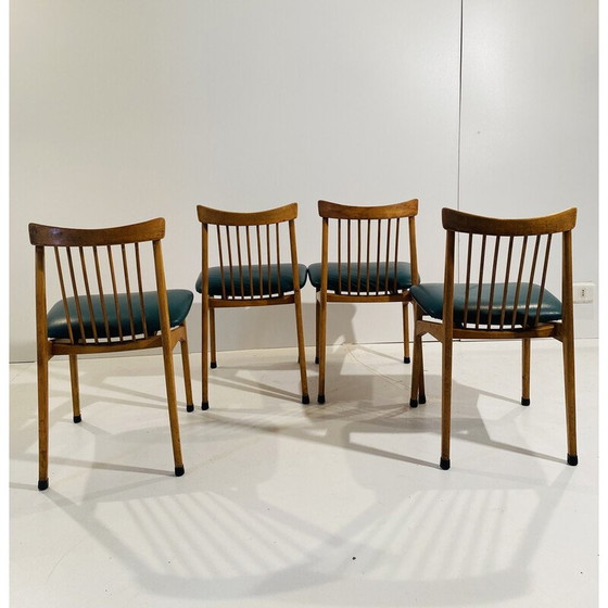 Image 1 of Ensemble de 4 chaises vintage en hêtre et faux cuir vert, Italie années 1960