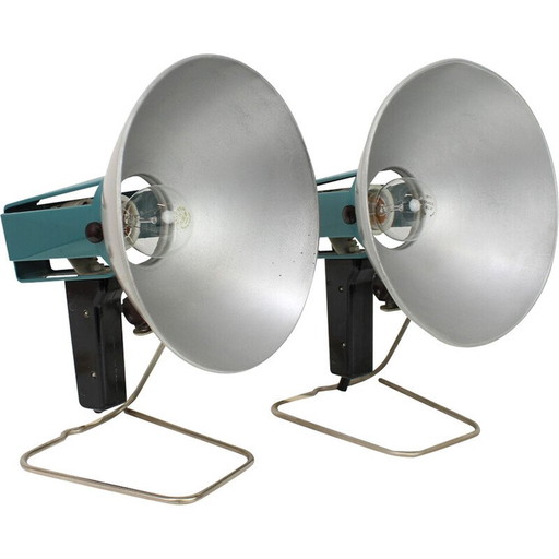 Paire de lampes de table vintage en métal et plastique pour Fax, Tchécoslovaquie 1960