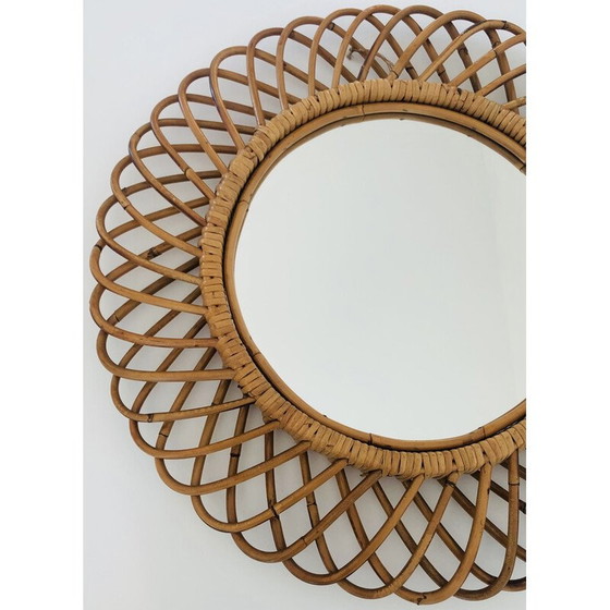 Image 1 of Miroir rond vintage en rotin par Franco Albini, Italie 1960