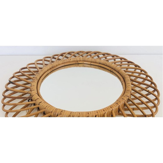 Image 1 of Miroir rond vintage en rotin par Franco Albini, Italie 1960