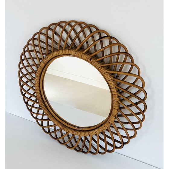 Image 1 of Miroir rond vintage en rotin par Franco Albini, Italie 1960