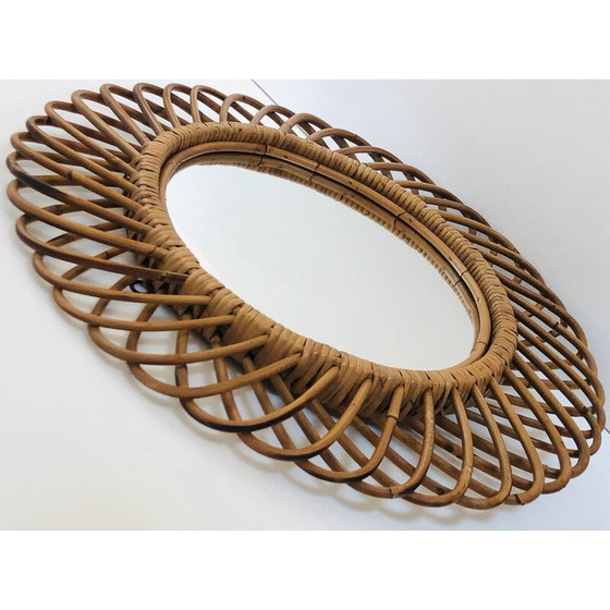 Image 1 of Miroir rond vintage en rotin par Franco Albini, Italie 1960