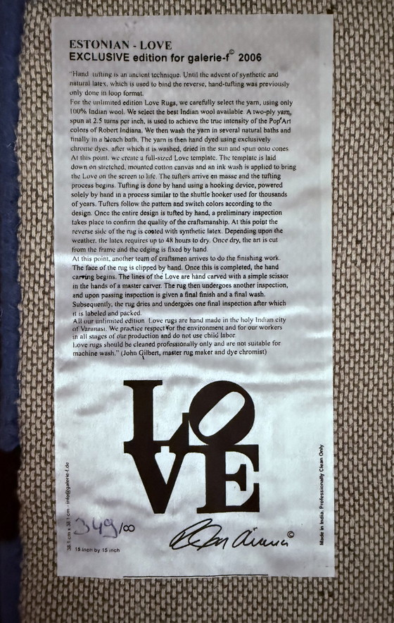 Image 1 of Robert Indiana : "Love (Stonian)". Tapis.