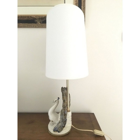 Image 1 of Lampe vintage en céramique en forme de paon avec abat-jour contemporain, 1970