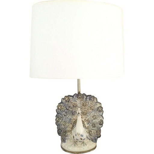 Lampe vintage en céramique en forme de paon avec abat-jour contemporain, 1970