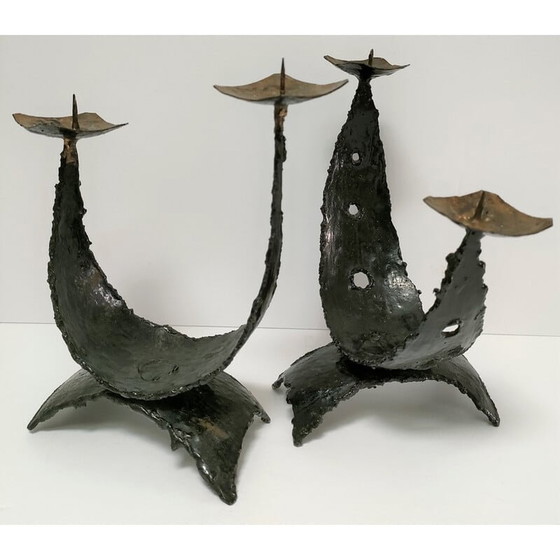Image 1 of Paire de chandeliers sculpturaux en métal de style brutaliste, 1970