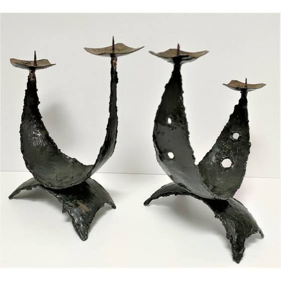 Image 1 of Paire de chandeliers sculpturaux en métal de style brutaliste, 1970