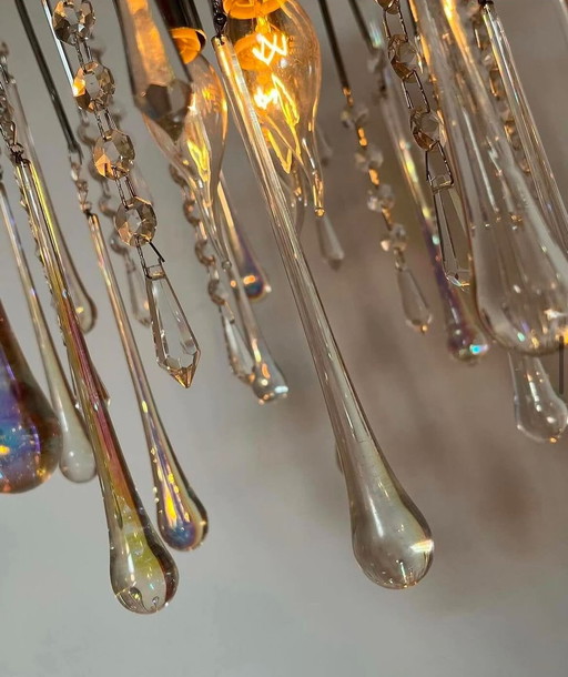 Opaline Chrome Teardrop Chandelier Suspension Lampes