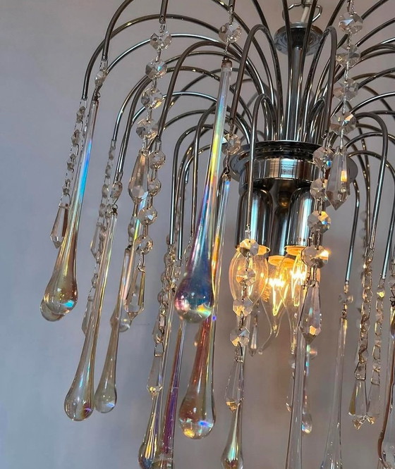 Image 1 of Opaline Chrome Teardrop Chandelier Suspension Lampes