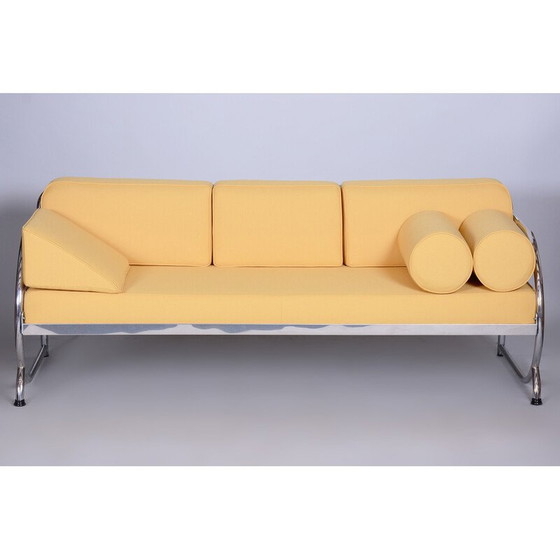 Image 1 of Canapé vintage Bauhaus en cuir jaune et chrome tubulaire par Robert Slezák, Tchécoslovaquie années 1930