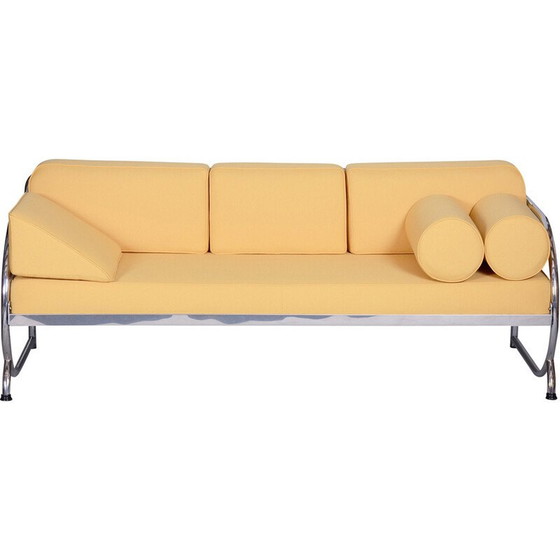 Image 1 of Canapé vintage Bauhaus en cuir jaune et chrome tubulaire par Robert Slezák, Tchécoslovaquie années 1930