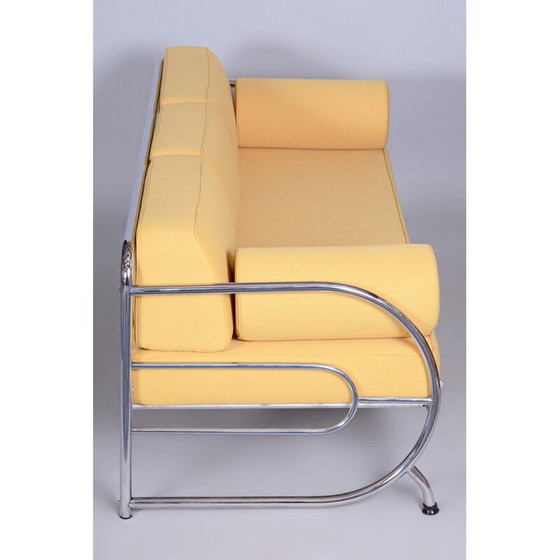 Image 1 of Canapé vintage Bauhaus en cuir jaune et chrome tubulaire par Robert Slezák, Tchécoslovaquie années 1930