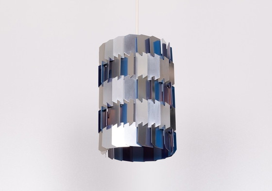 Image 1 of Lampe à facettes argentée et bleue de Louis Weisdorf pour Lyfa, Danemark, années 1960