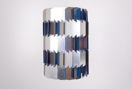 Image 1 of Lampe à facettes argentée et bleue de Louis Weisdorf pour Lyfa, Danemark, années 1960