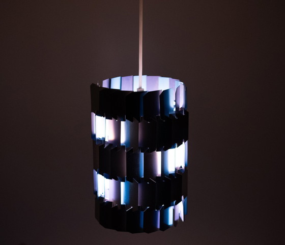 Image 1 of Lampe à facettes argentée et bleue de Louis Weisdorf pour Lyfa, Danemark, années 1960