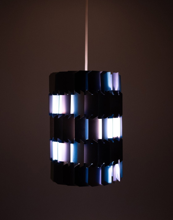Image 1 of Lampe à facettes argentée et bleue de Louis Weisdorf pour Lyfa, Danemark, années 1960