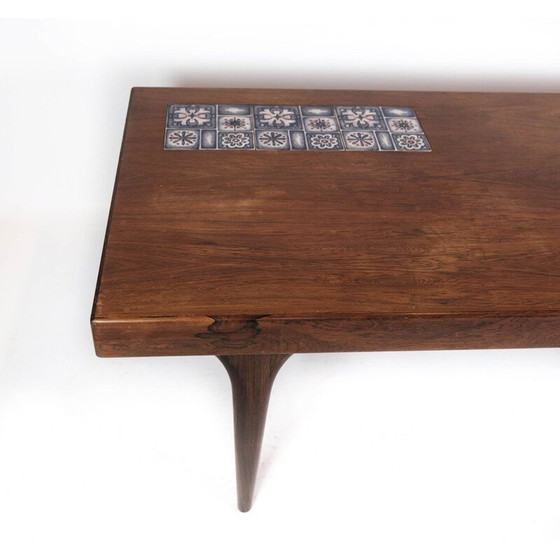 Image 1 of Table basse vintage en palissandre avec carreaux bleus par Johannes Andersen pour Silkeborg Furniture, 1960