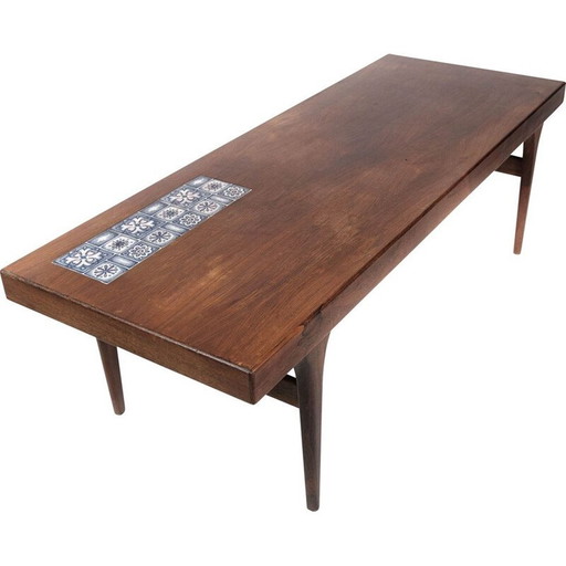 Table basse vintage en palissandre avec carreaux bleus par Johannes Andersen pour Silkeborg Furniture, 1960