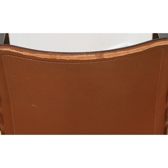 Image 1 of Ensemble de 4 fauteuils vintage en métal et cuir brun par Golfo Dei Poeti pour Matteo Grassi, 1980