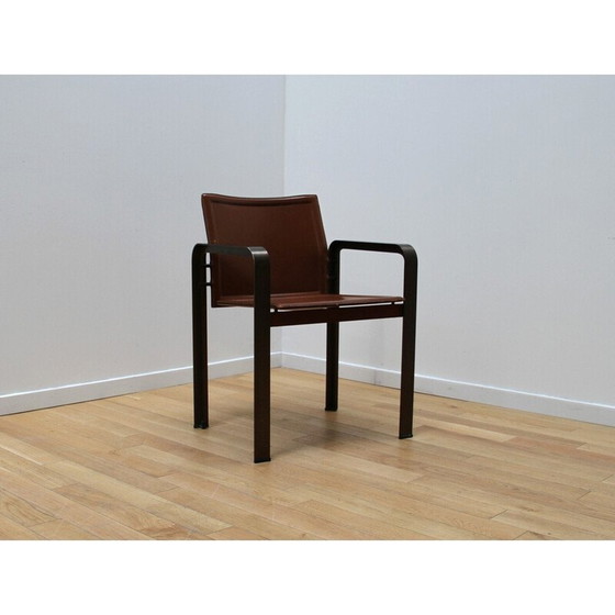 Image 1 of Ensemble de 4 fauteuils vintage en métal et cuir brun par Golfo Dei Poeti pour Matteo Grassi, 1980