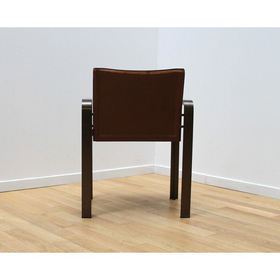 Image 1 of Ensemble de 4 fauteuils vintage en métal et cuir brun par Golfo Dei Poeti pour Matteo Grassi, 1980