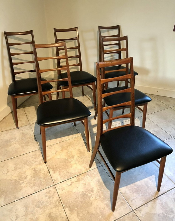 Image 1 of Ensemble de 6 chaises vintage en teck par Niels Koefoed pour Koefoeds Hornslet, 1961