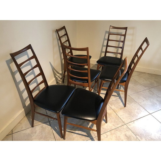 Image 1 of Ensemble de 6 chaises vintage en teck par Niels Koefoed pour Koefoeds Hornslet, 1961