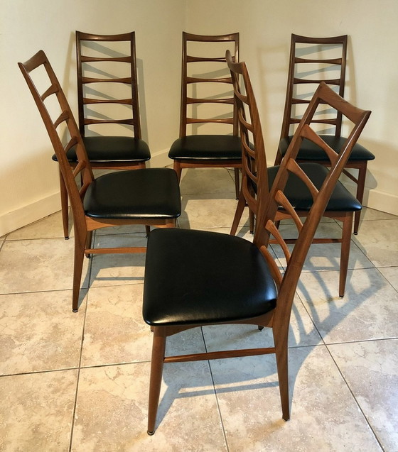Image 1 of Ensemble de 6 chaises vintage en teck par Niels Koefoed pour Koefoeds Hornslet, 1961