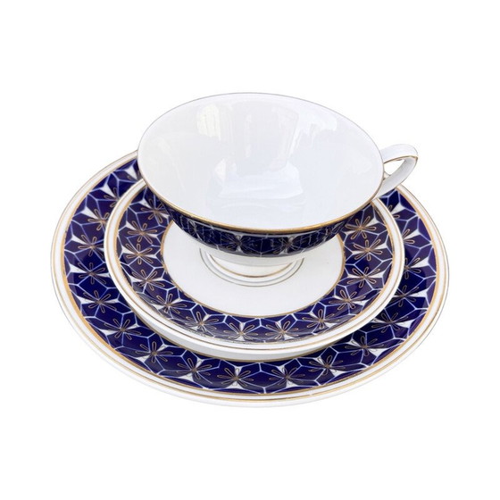 Image 1 of Service à déjeuner vintage en porcelaine de Lettin et cobalt pour Veb Porzellanwerk, Allemagne 1970