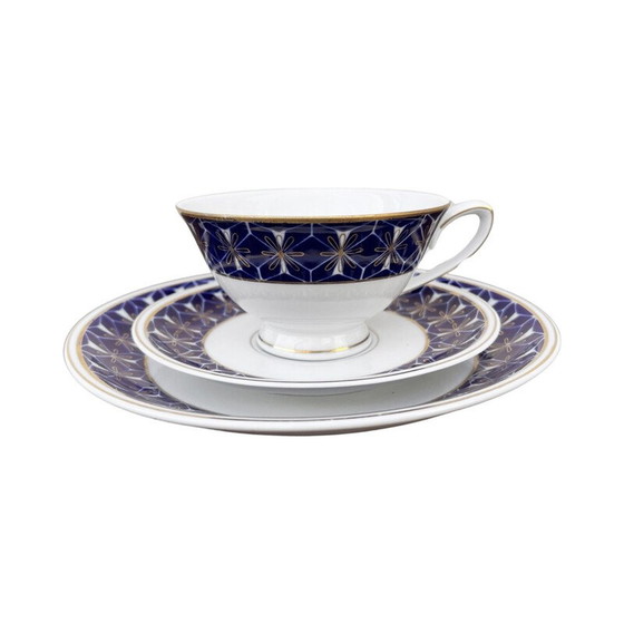 Image 1 of Service à déjeuner vintage en porcelaine de Lettin et cobalt pour Veb Porzellanwerk, Allemagne 1970